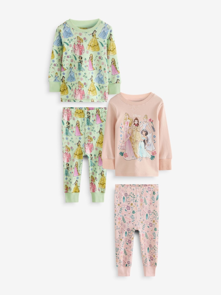 Pink 100% Cotton Disney Princess Long Sleeve Snuggle Pyjamas 2 Pack (9mths-10yrs) - Image 5 of 10