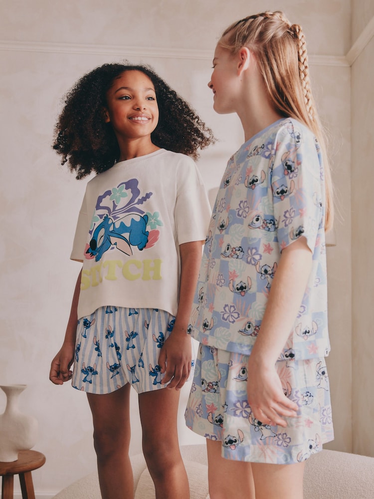 Blue/Ecru Stitch Short Pyjamas 2 Pack (3-16yrs) - Image 1 of 10