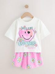 Pink/White 100% Cotton Smiley World Licence Short Pyjamas (3-16yrs) - Image 5 of 9