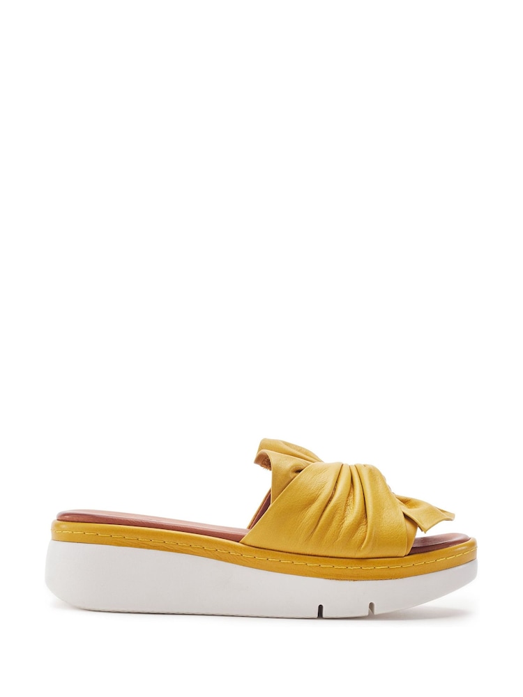 Moda in Pelle Yellow Ollin Leather Twist Upper Low Wedge Sliders - Image 1 of 4 Moda in Pelle Yellow Ollin Leather Twist Upper Low Wedge Sliders - Image 1 of 4