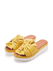 Moda in Pelle Yellow Ollin Leather Twist Upper Low Wedge Sliders - Image 2 of 4