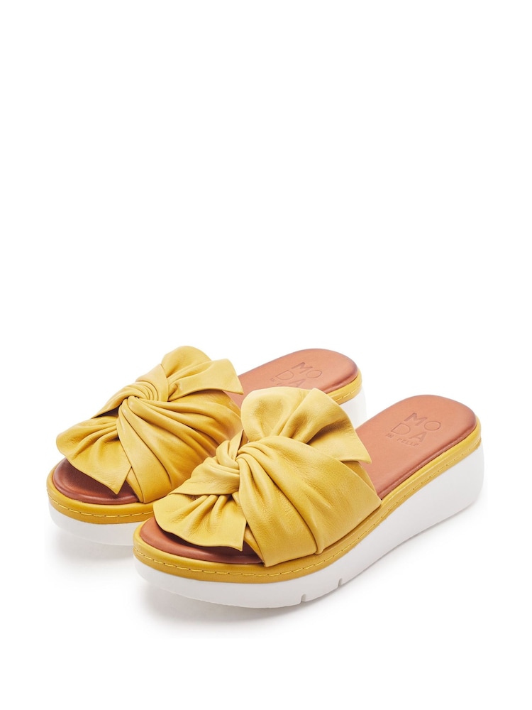 Moda in Pelle Yellow Ollin Leather Twist Upper Low Wedge Sliders - Image 2 of 4 Moda in Pelle Yellow Ollin Leather Twist Upper Low Wedge Sliders - Image 2 of 4