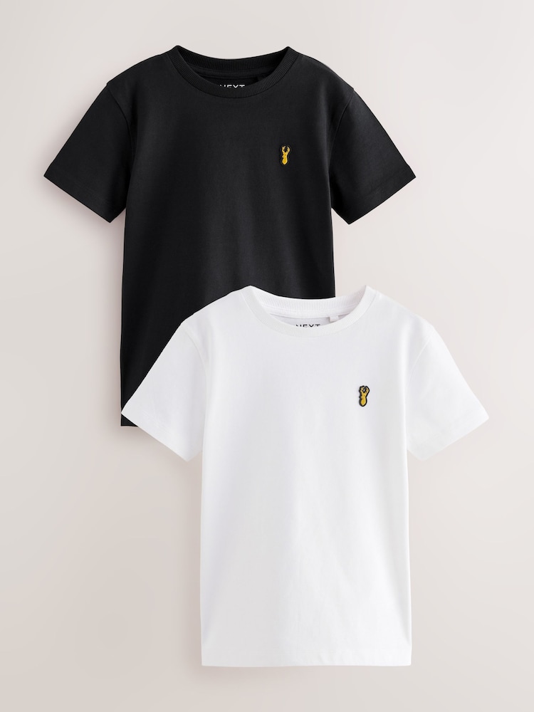 Noir/Blanc - T-shirts à manches courtes brodés du cerf 2 Pack (3-16ans) - Image 1 of 3