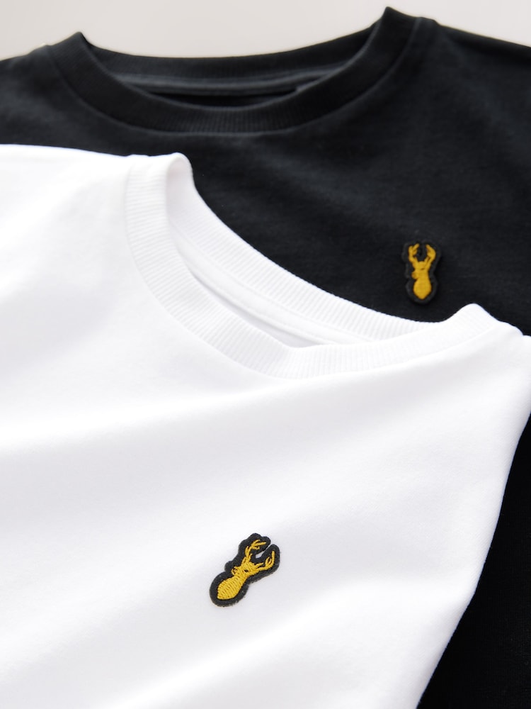 Noir/Blanc - T-shirts à manches courtes brodés du cerf 2 Pack (3-16ans) - Image 2 of 3