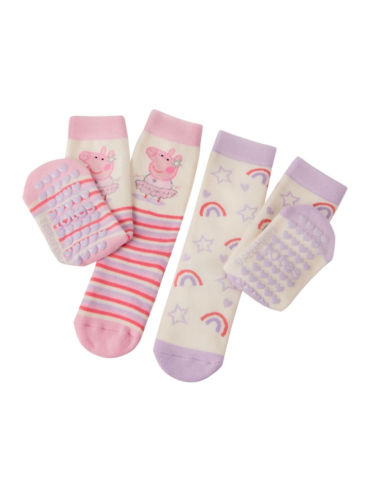 Totes Pink Childrens Peppa Pig Slipper Socks 2 Pack - Image 3 of 5
