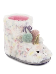 Totes Cream Childrens Totes Unicorn Faux Fur Winter Bootie Slippers - Image 4 of 5