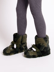 Totes Green Childrens Dinosaur Bootie Winter Slippers - Image 1 of 5