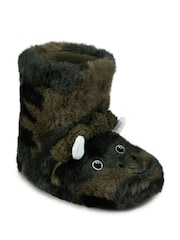Totes Green Childrens Dinosaur Bootie Winter Slippers - Image 3 of 5