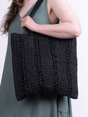 Lakeland Leather Black Nita Straw Tote Bag - Image 5 of 5