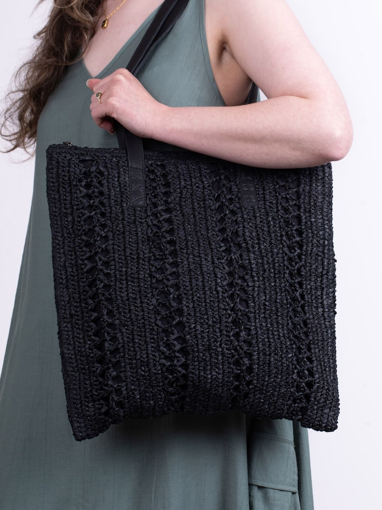 Lakeland Leather Black Nita Straw Tote Bag - Image 5 of 5