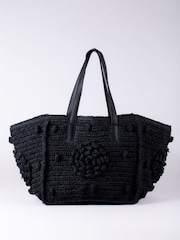 Lakeland Leather Black Nisha Raffia Tote Bag - Image 1 of 6