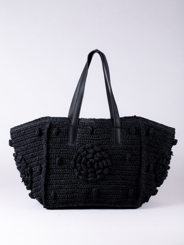 Lakeland Leather Black Nisha Raffia Tote Bag - Image 1 of 6