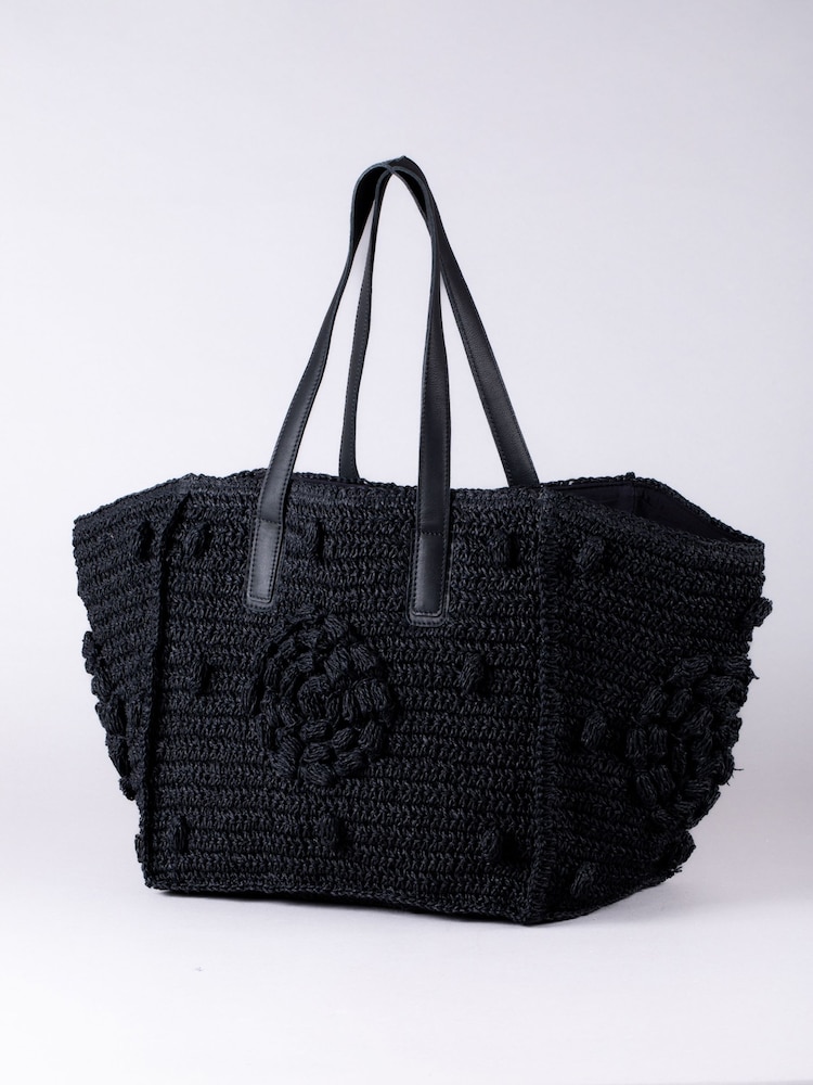 Lakeland Leather Black Nisha Raffia Tote Bag - Image 2 of 6