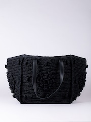 Lakeland Leather Black Nisha Raffia Tote Bag - Image 3 of 6