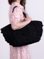 Lakeland Leather Black Nisha Raffia Tote Bag - Image 6 of 6