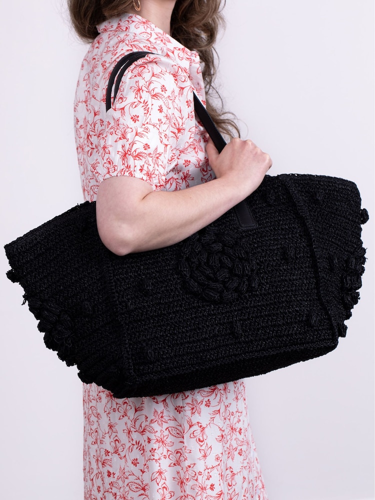 Lakeland Leather Black Nisha Raffia Tote Bag - Image 6 of 6