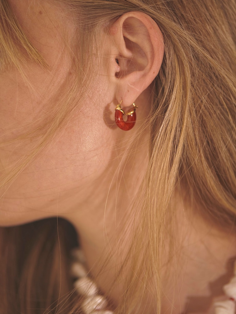 Anni Lu Red Petit Swell Gold Tone Hoops - Image 2 of 2
