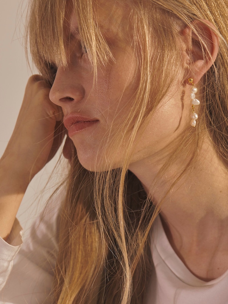 Anni Lu Gold Tone Plated Pearly Drop Earrings - Image 2 of 2