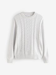 Ecru White Ecru Cable Knit Crew Neck Jumper - Image 1 of 1