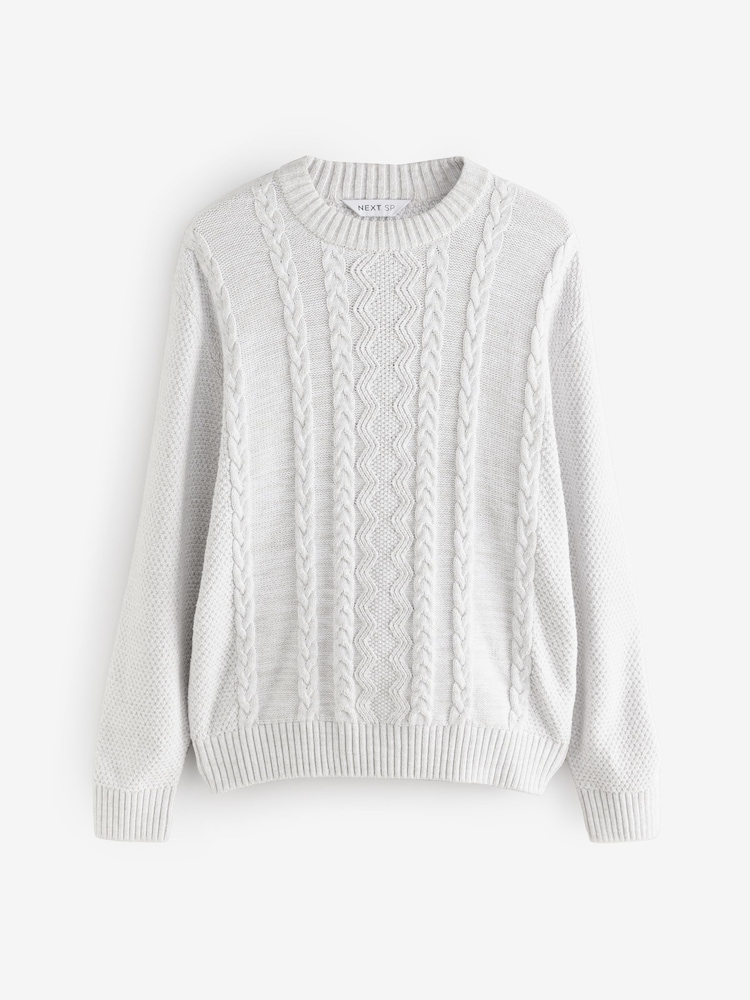Ecru White Ecru Cable Knit Crew Neck Jumper - Image 1 of 1