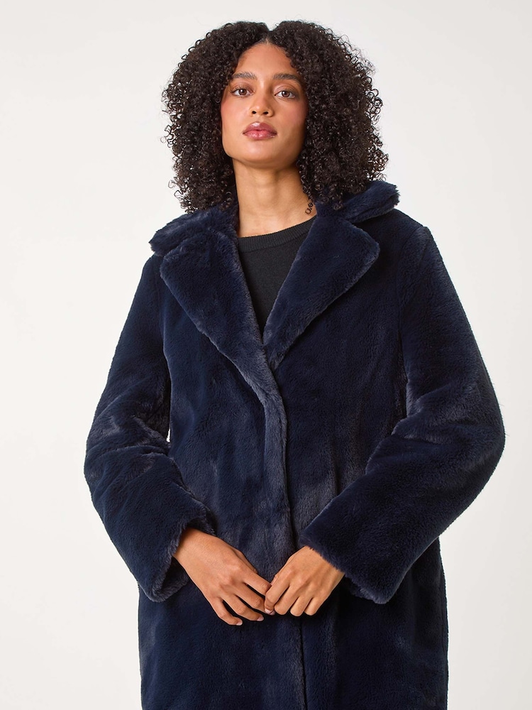 Roman Blue Faux Fur Longline Coat - Image 1 of 5