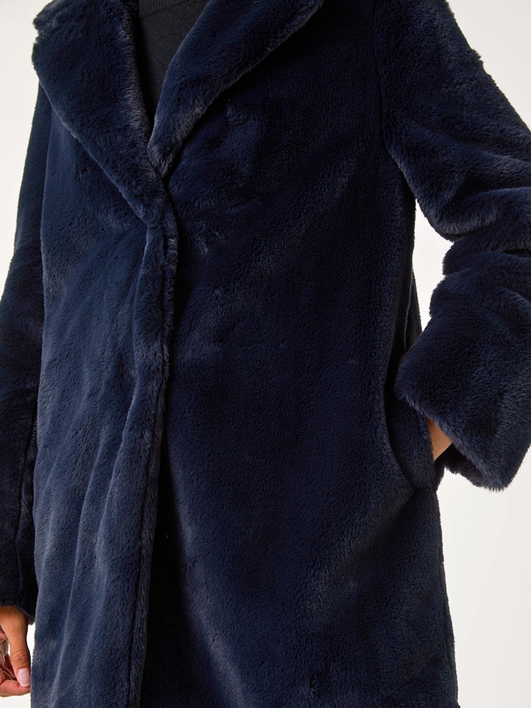 Roman Blue Faux Fur Longline Coat - Image 5 of 5