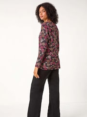Roman Orange Floral Print Relaxed Stretch Tunic Top - Image 2 of 5