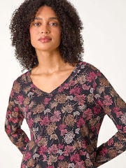 Roman Orange Floral Print Relaxed Stretch Tunic Top - Image 4 of 5