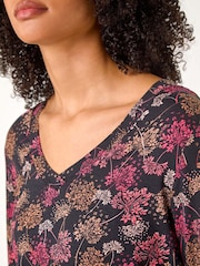 Roman Orange Floral Print Relaxed Stretch Tunic Top - Image 5 of 5