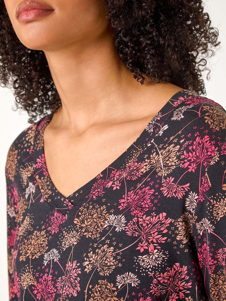 Roman Orange Floral Print Relaxed Stretch Tunic Top - Image 5 of 5