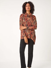 Roman Brown Print Cowl Neck Tunic Top - Image 3 of 5