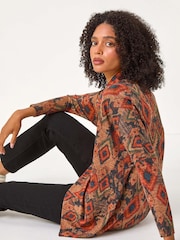 Roman Brown Print Cowl Neck Tunic Top - Image 4 of 5