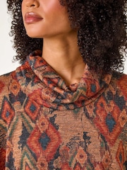 Roman Brown Print Cowl Neck Tunic Top - Image 5 of 5