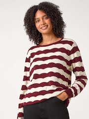 Roman Red Striped Scallop Cotton Blend Tie Jumper - Image 1 of 5