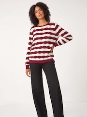 Roman Red Striped Scallop Cotton Blend Tie Jumper - Image 4 of 5