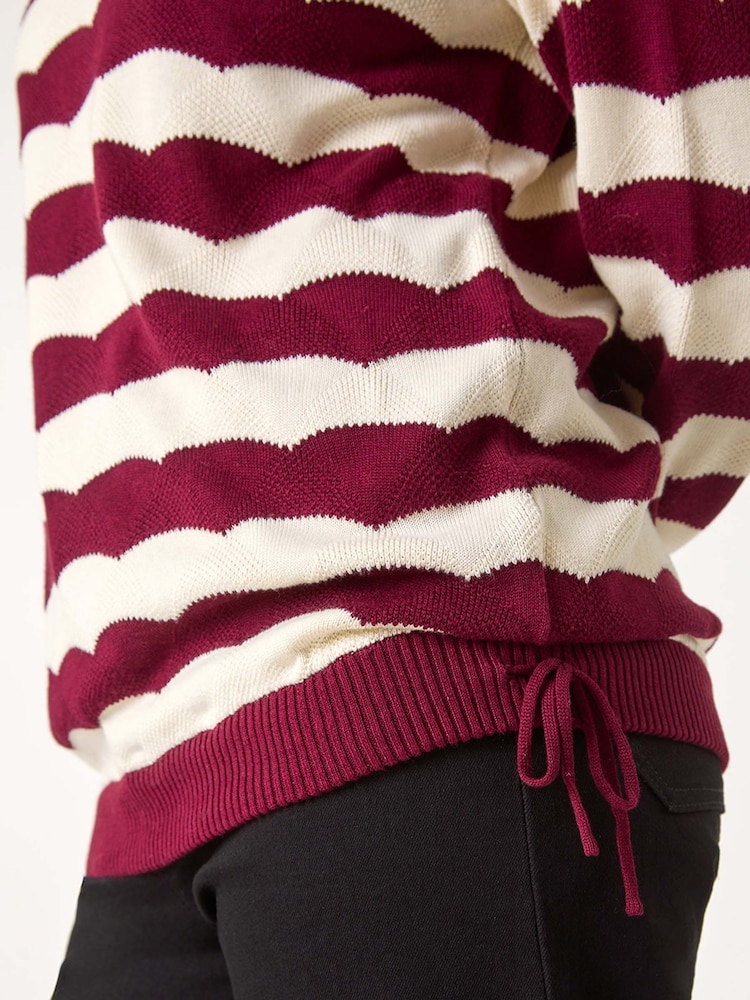 Roman Red Striped Scallop Cotton Blend Tie Jumper - Image 5 of 5