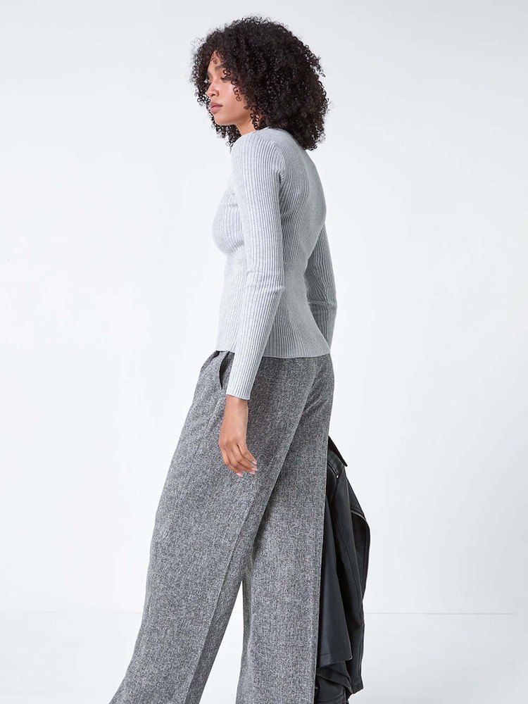Roman Grey Soft Ribbed Stretch Knit Jumper - Image 2 of 5 Roman Grey Soft Ribbed Stretch Knit Jumper - Image 2 of 5