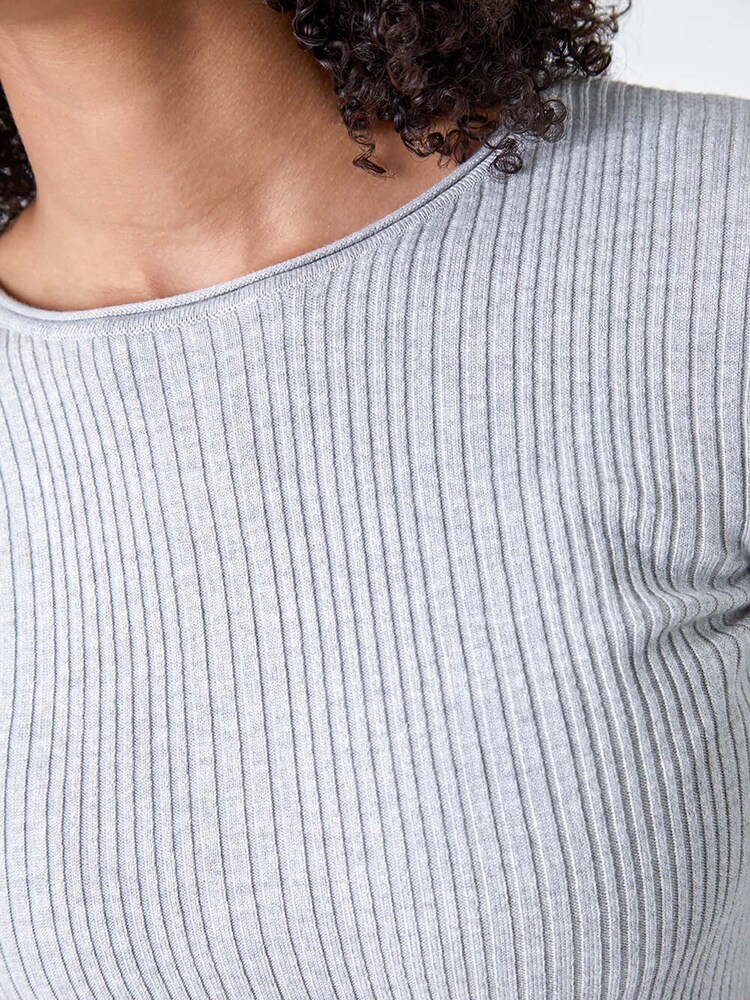 Roman Grey Soft Ribbed Stretch Knit Jumper - Image 5 of 5 Roman Grey Soft Ribbed Stretch Knit Jumper - Image 5 of 5