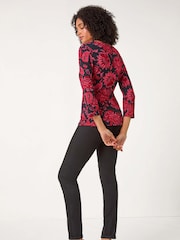 Roman Pink Floral Twist Detail Stretch Tunic Top - Image 2 of 5