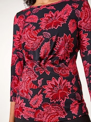 Roman Pink Floral Twist Detail Stretch Tunic Top - Image 5 of 5