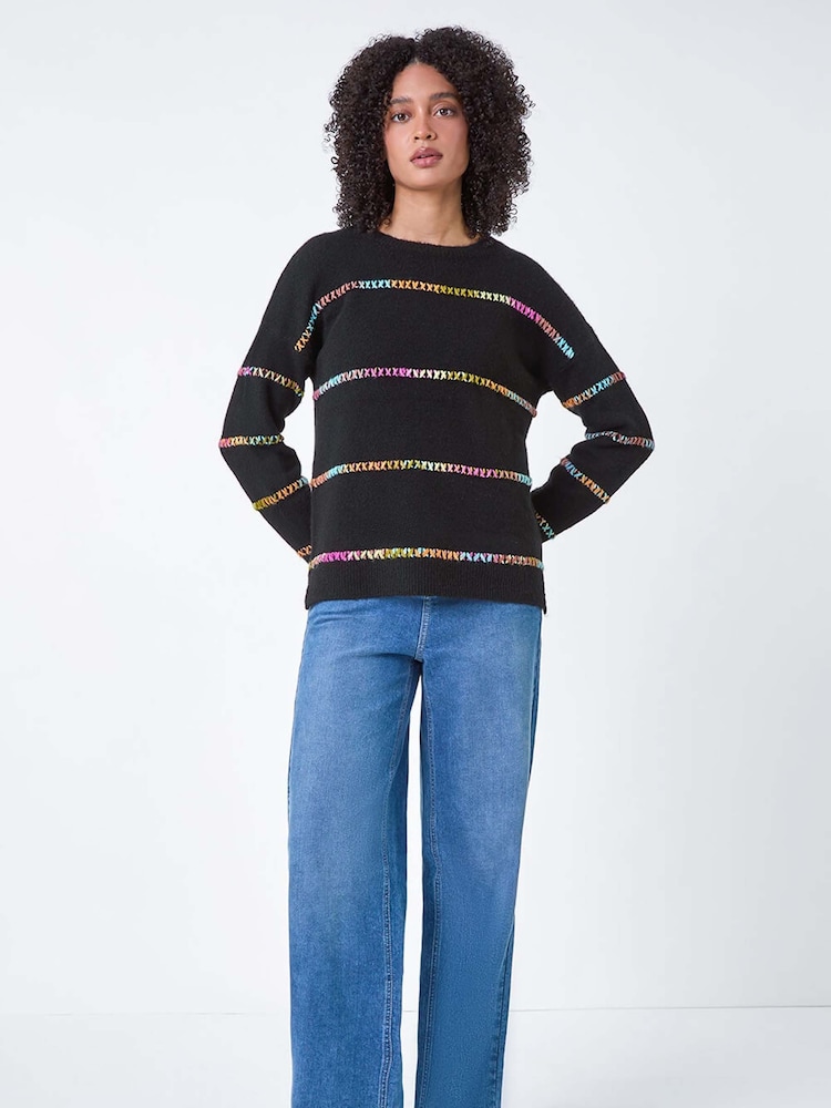 Roman Black Multi-Colour Stripe Print Knit Jumper - Image 2 of 5