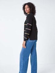 Roman Black Multi-Colour Stripe Print Knit Jumper - Image 3 of 5