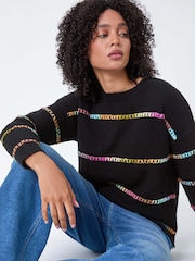 Roman Black Multi-Colour Stripe Print Knit Jumper - Image 4 of 5