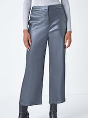 Roman Metallic Coated Wide Leg Cropped Trousers - Image 1 of 6