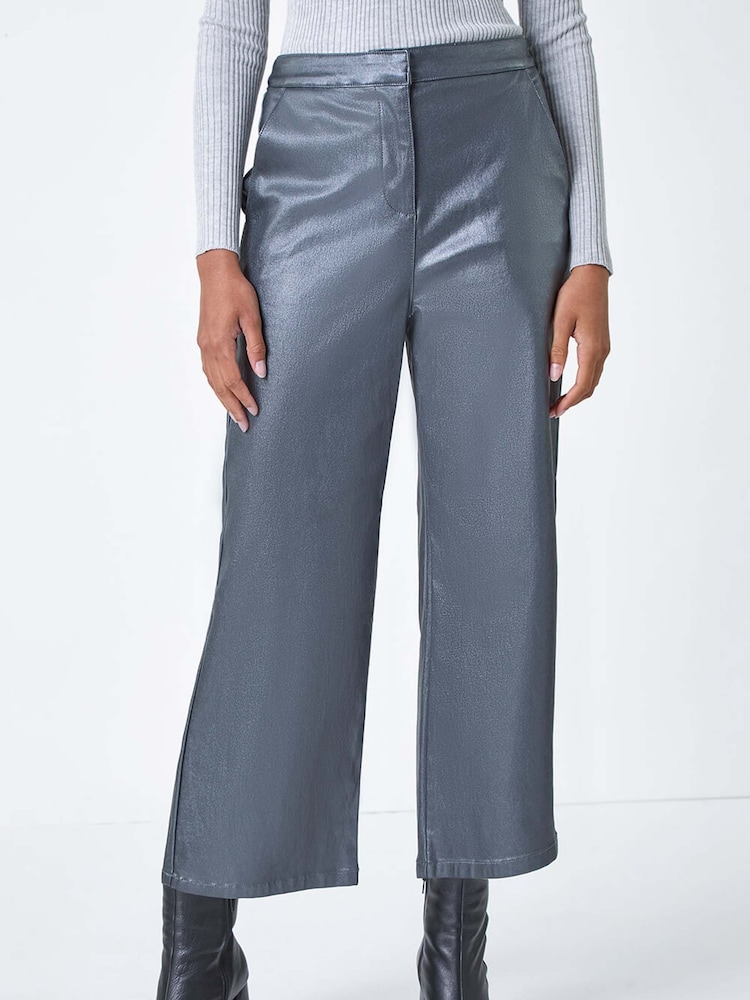 Roman Metallic Coated Wide Leg Cropped Trousers - Image 1 of 6