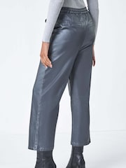 Roman Metallic Coated Wide Leg Cropped Trousers - Image 3 of 6