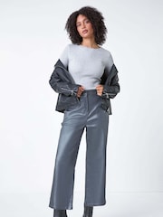 Roman Metallic Coated Wide Leg Cropped Trousers - Image 5 of 6