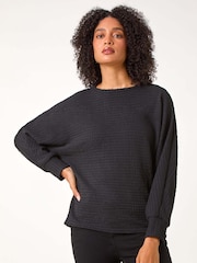 Roman Black Plain Long Sleeve Textured Jumper - Image 1 of 5