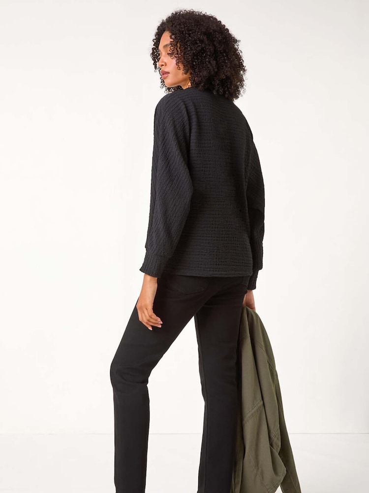 Roman Black Plain Long Sleeve Textured Jumper - Image 2 of 5