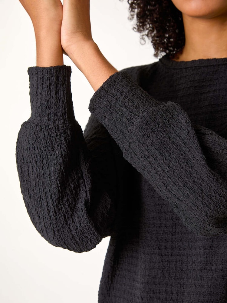 Roman Black Plain Long Sleeve Textured Jumper - Image 5 of 5